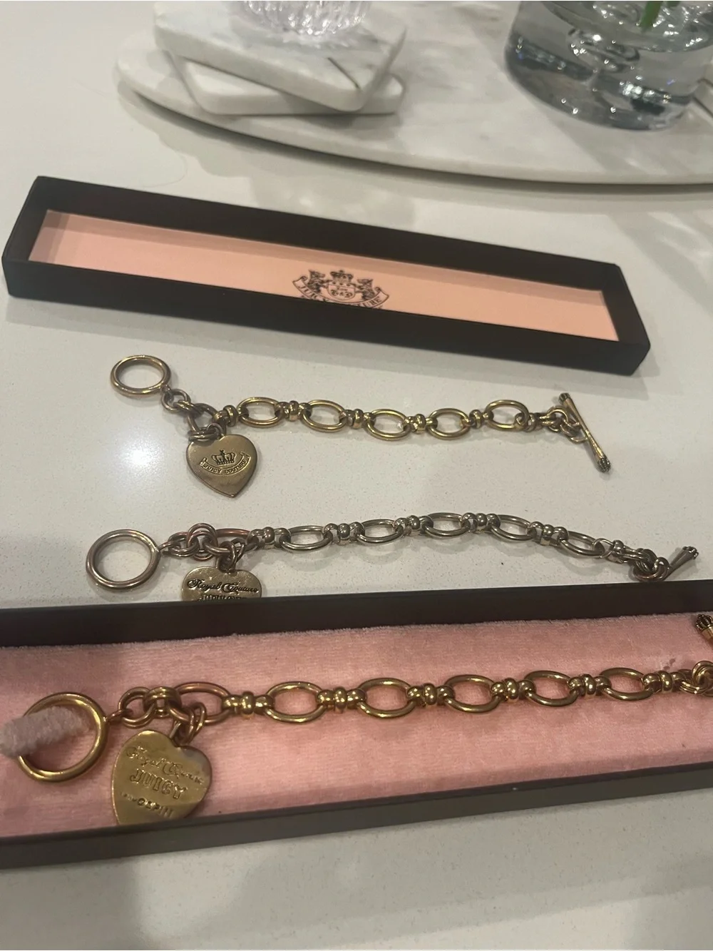 Juicy Couture Gold Tone Heart Charm Link Bracelet